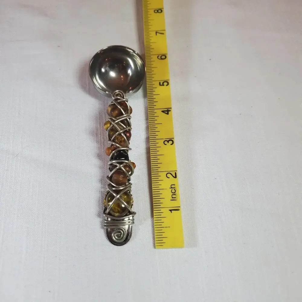 Vintage Wire Wrapped Amber Bead Charcuterie Appetizer Set Serving Knife Spoons